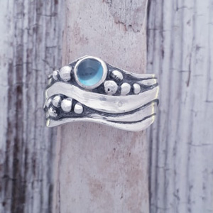 Broad Wave Ring with Blue Topaz