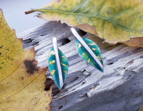 Autumn Leaf Earstuds with Fine Gold