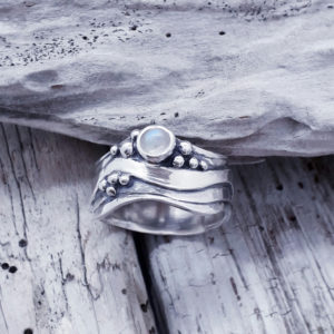 Broad Wave Ring with Fine Blue Moonstone