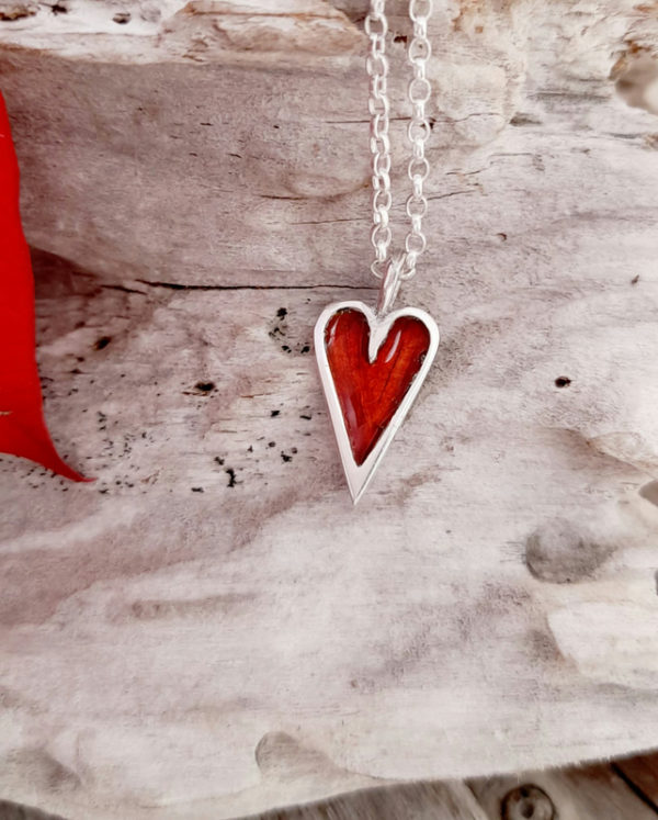 Mini Enamelled Heart in Sterling Silver - Red