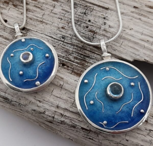 sea swirl disc pendant with topaz and moonstone