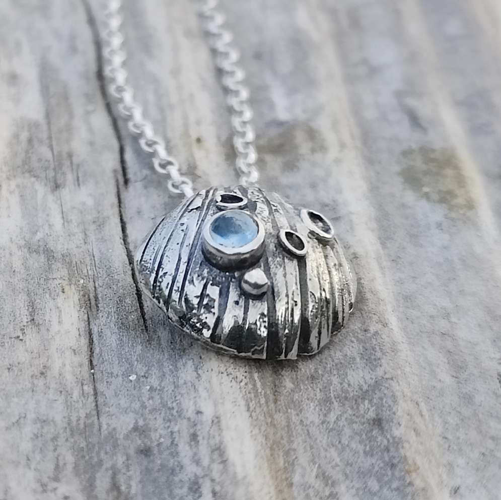 Mini Textured Cockle Shell Pendant with Blue Topaz - Marion Miller ...